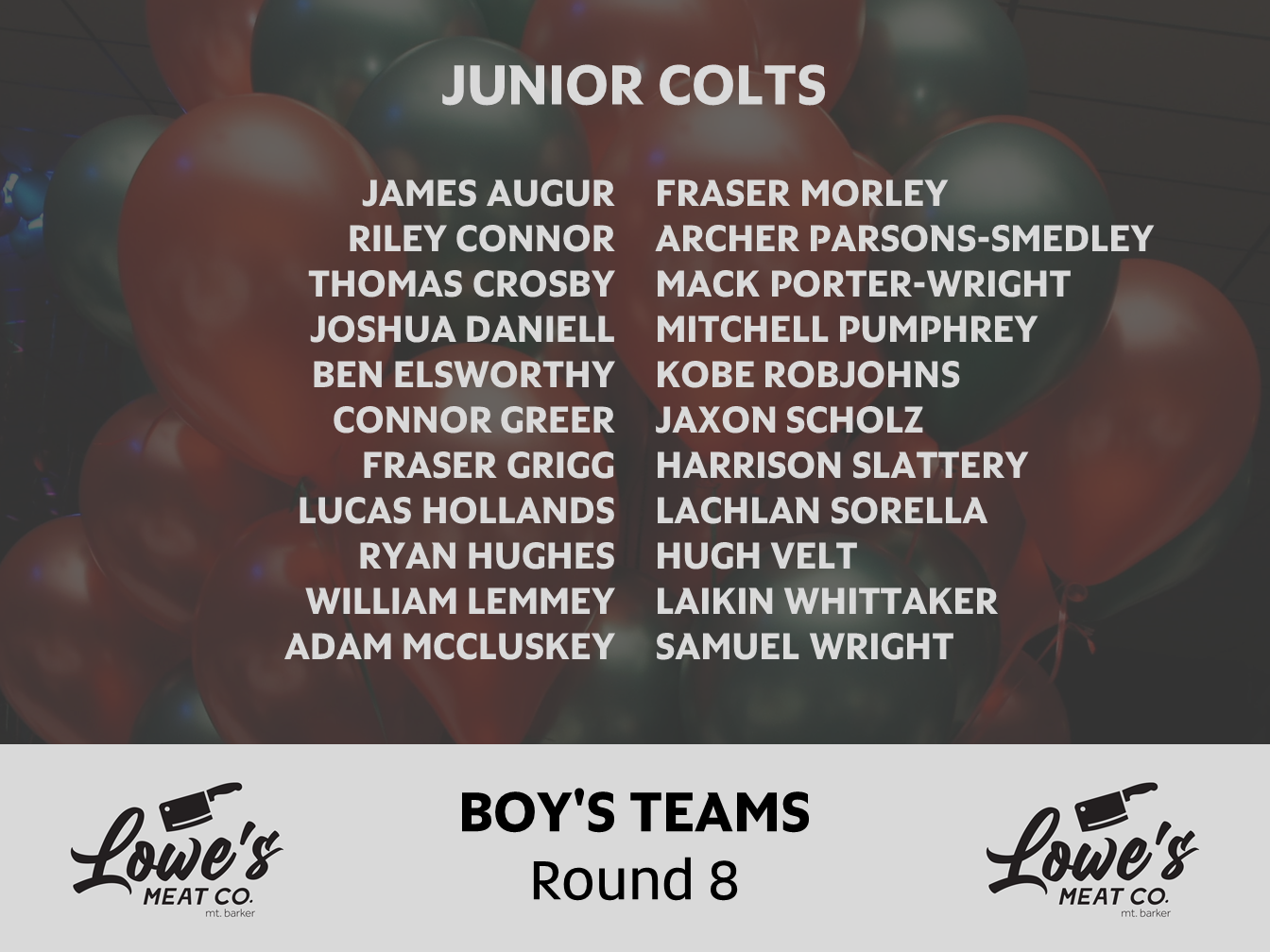 Boys Junior Colts Round 8 Team