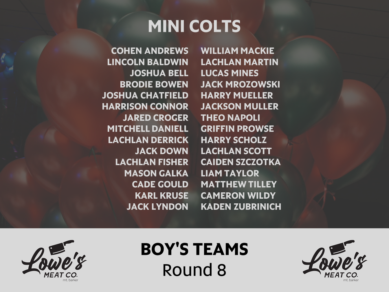 Boys Mini Colts Round 8 Team