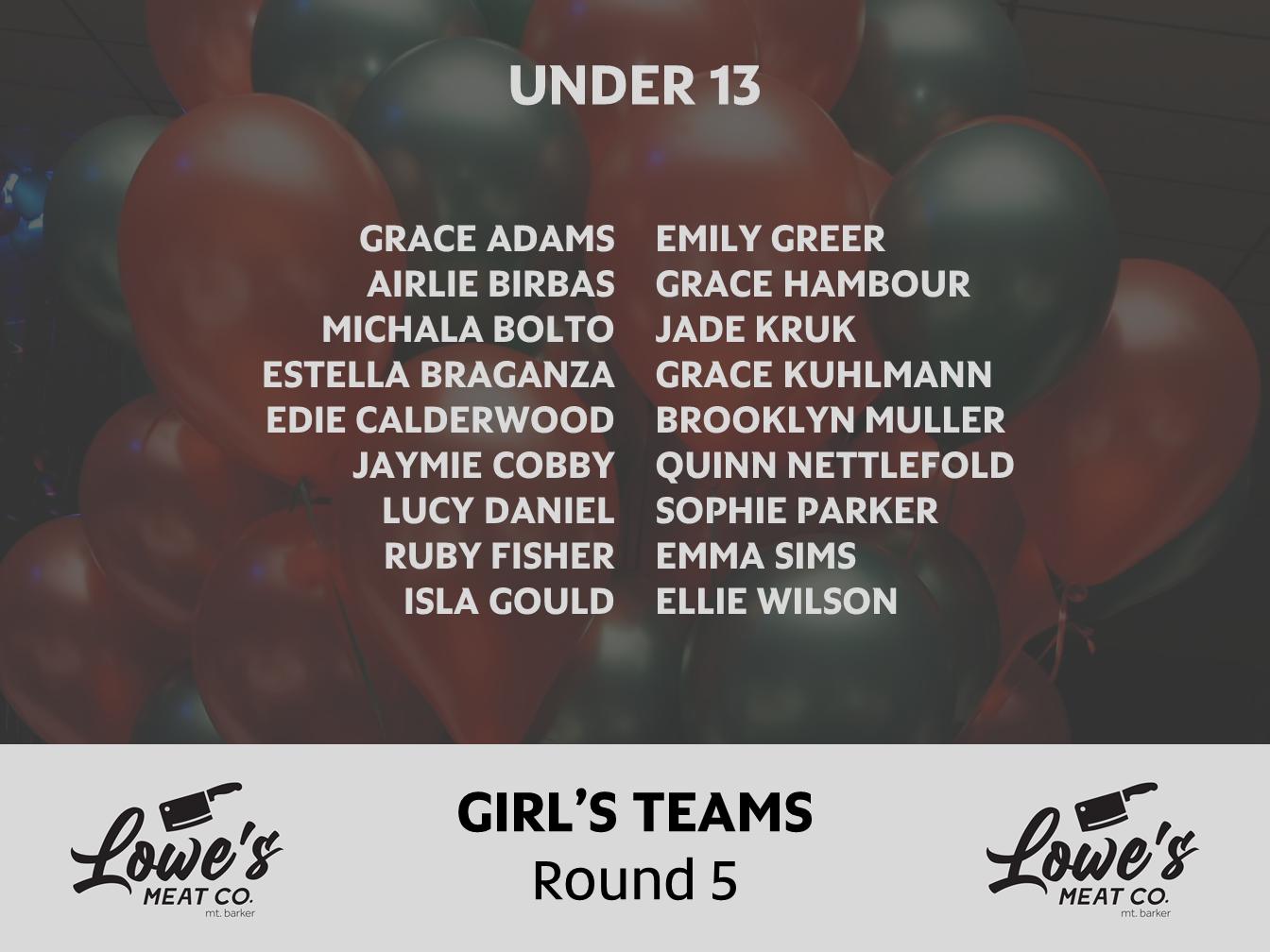 Girls Under 13 Round 5 Team