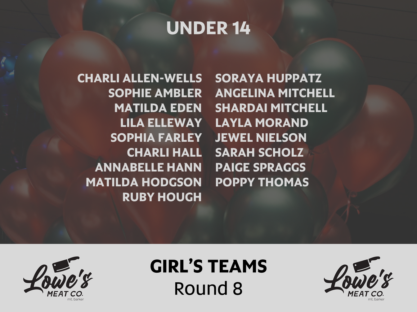 Girls Under 14 Round 8 Team