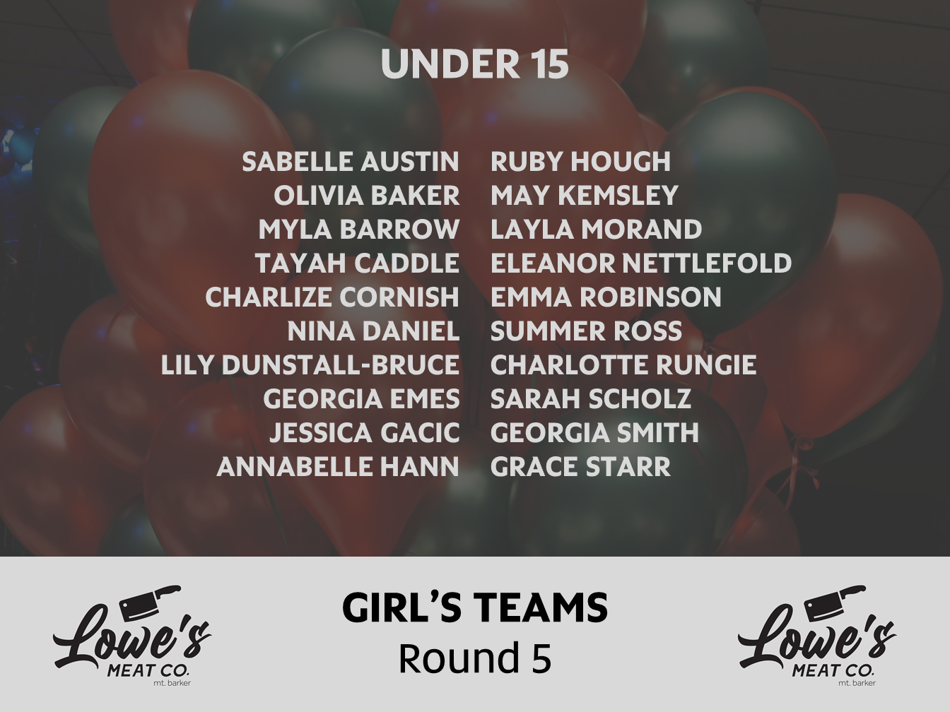Girls Under 15 Round 5 Team