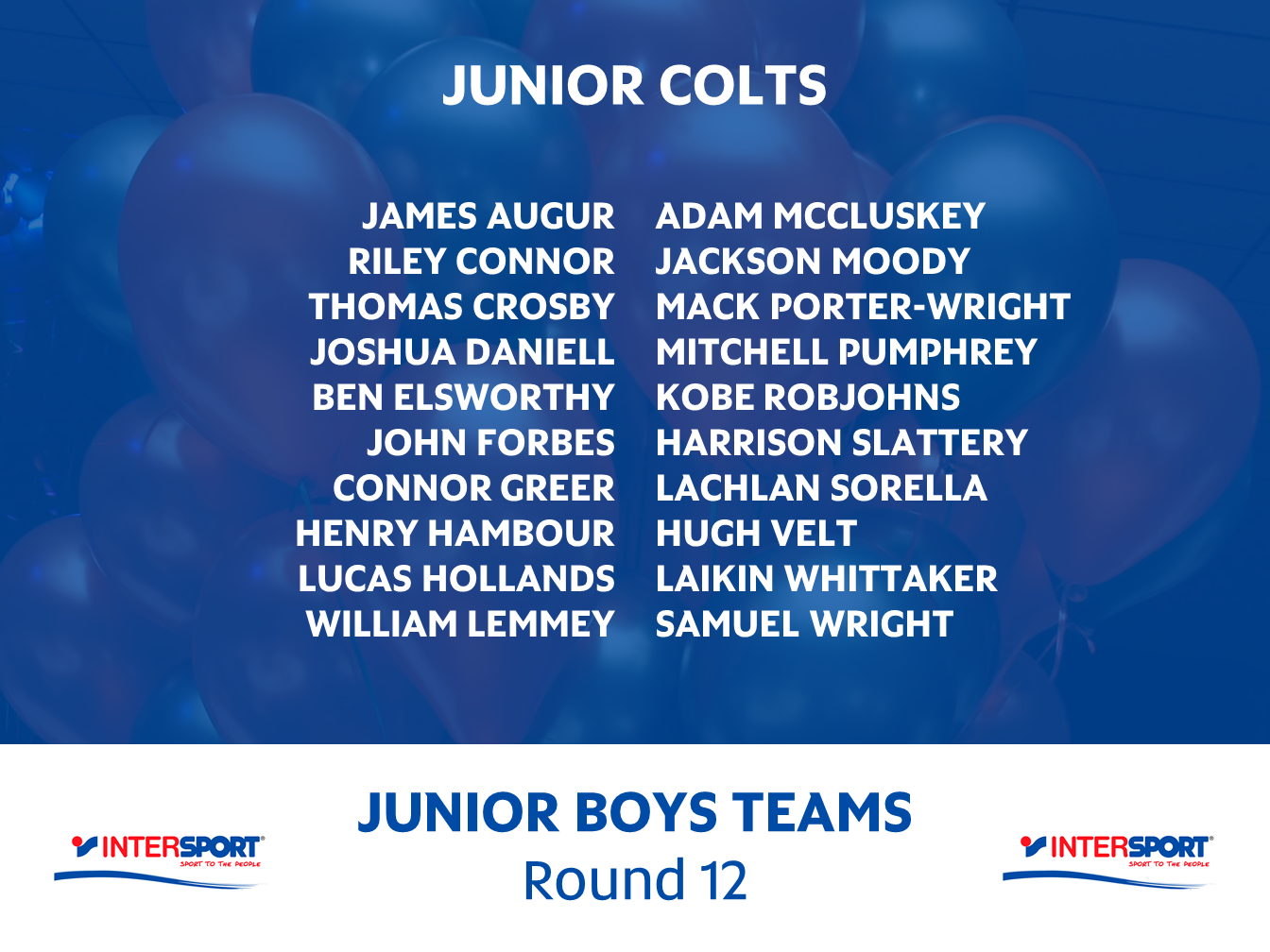 Boys Junior Colts Round 12 Team