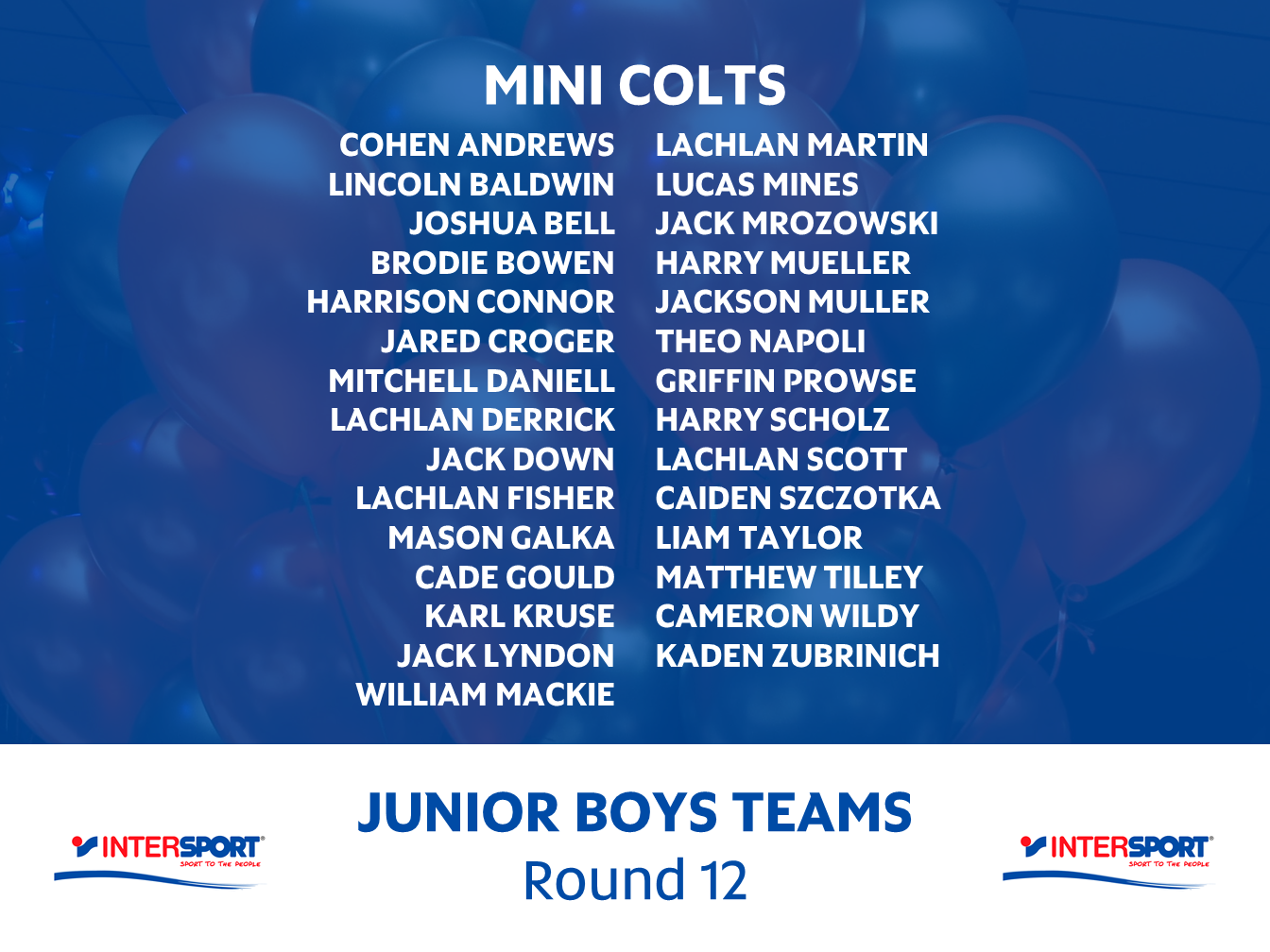 Boys Mini Colts Round 12 Team