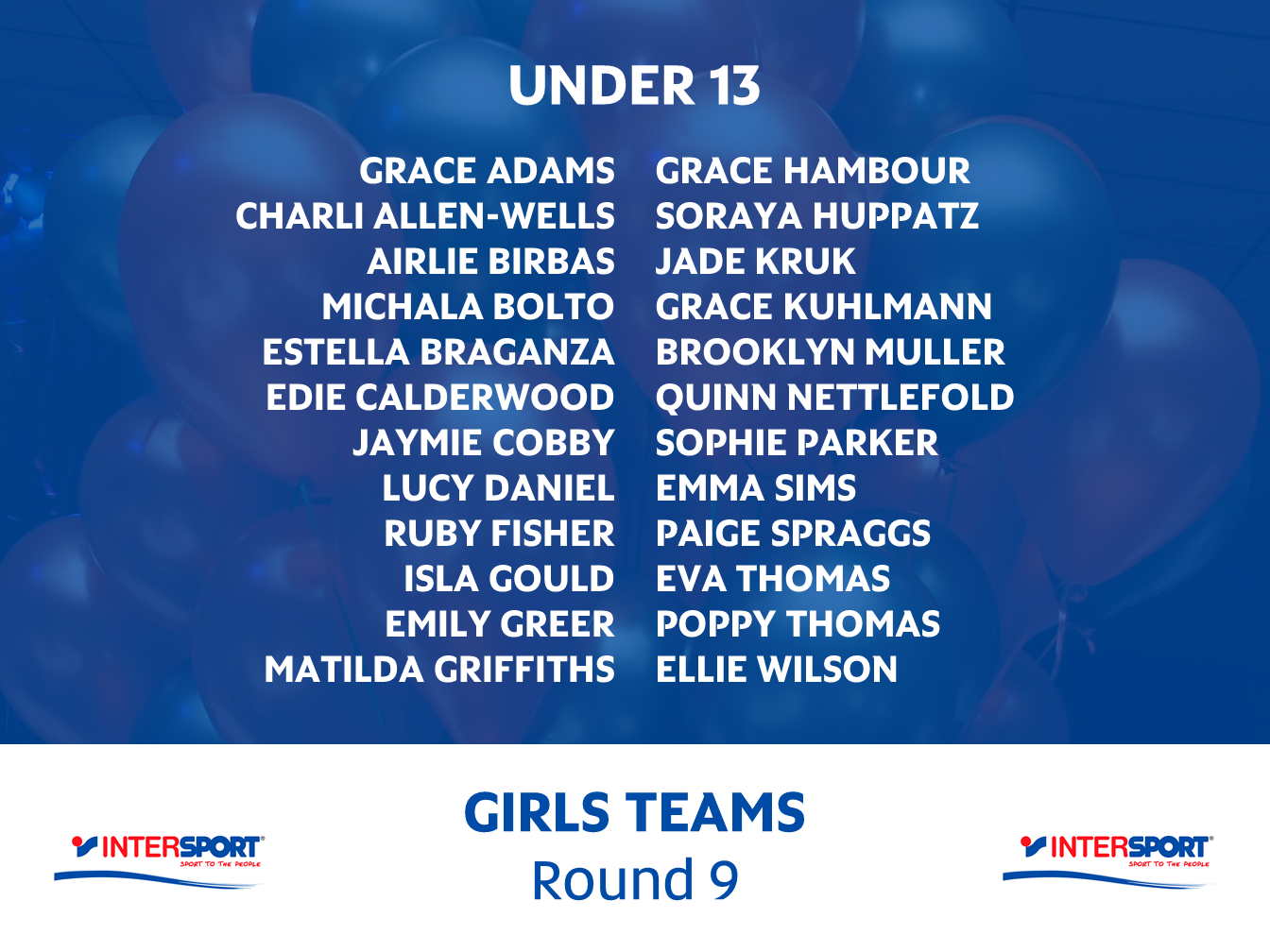Girls Under 13 Round 9 Team