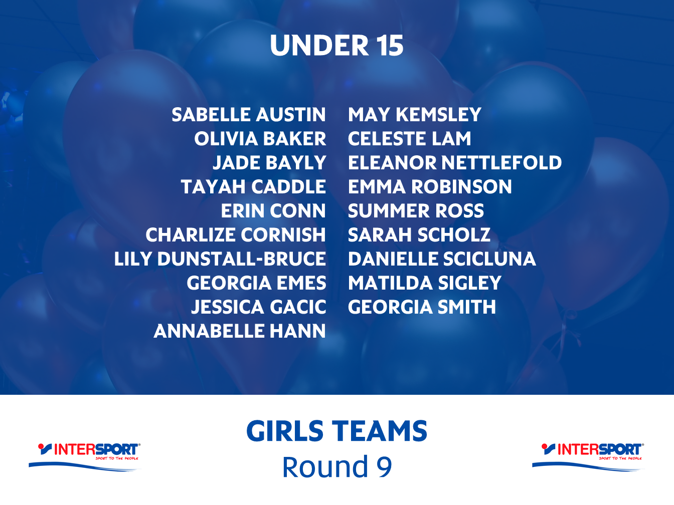 Girls Under 15 Round 9 Team