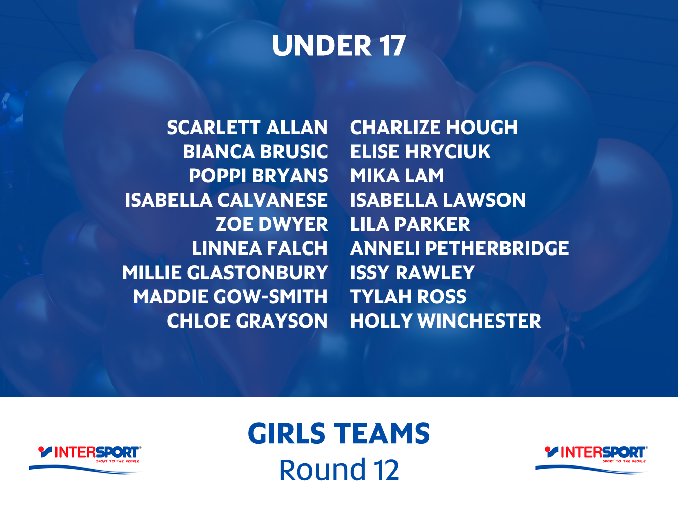 Girls Under 17 Round 12 Team