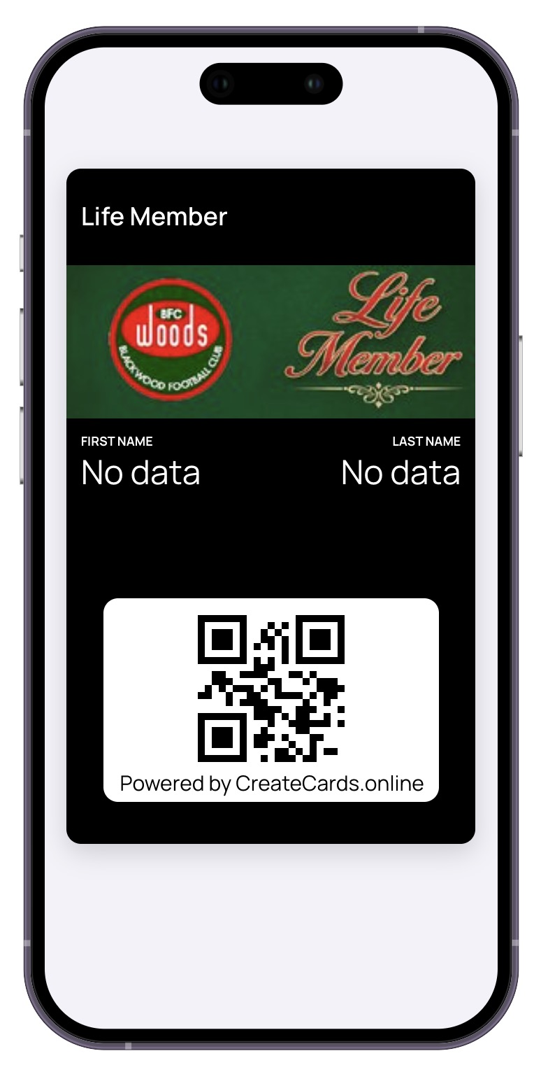 Blackwood Football Club Life Member Card